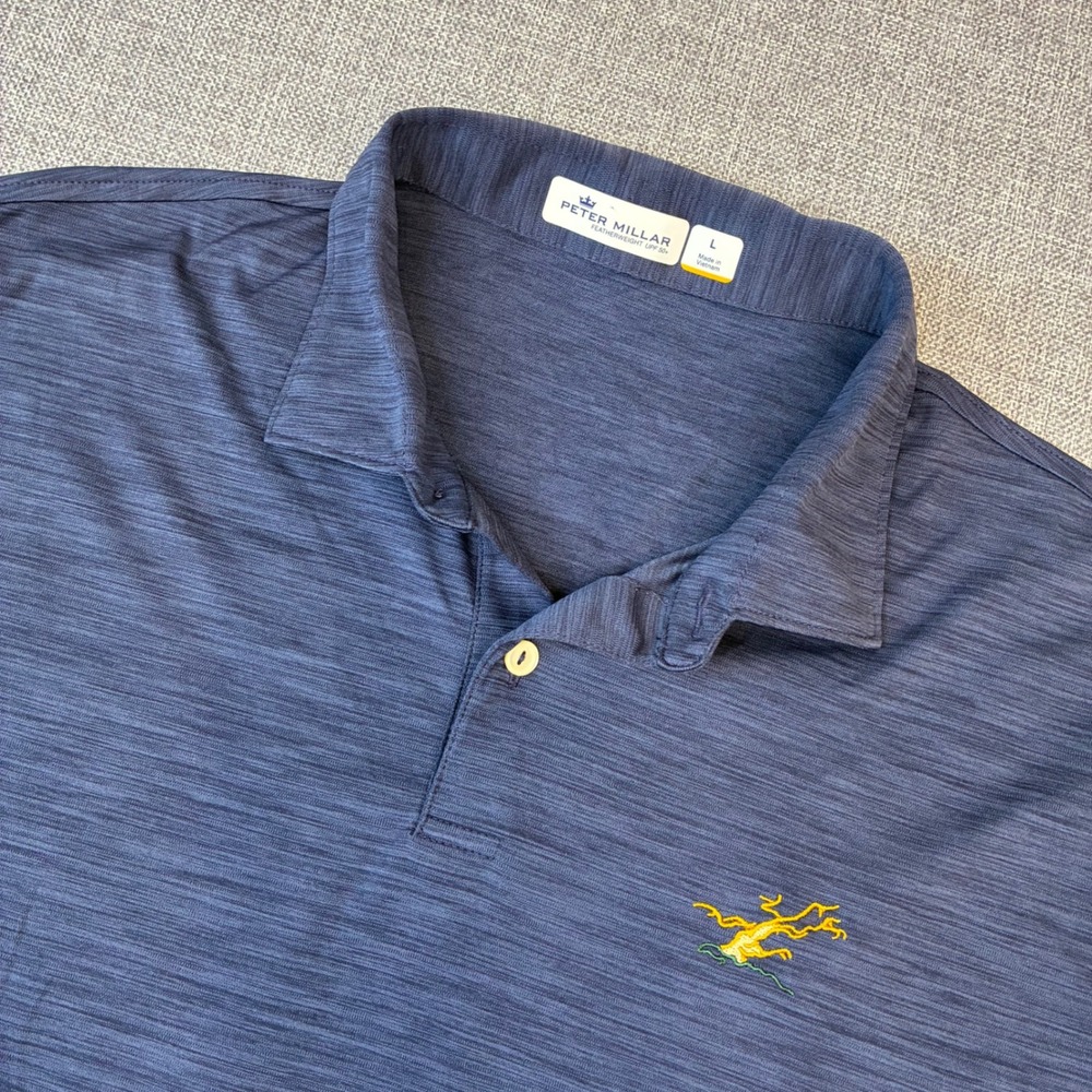 Peter Millar Polo Men Large Blue Featherweight UPF 50+ Cypress Point Club Golf